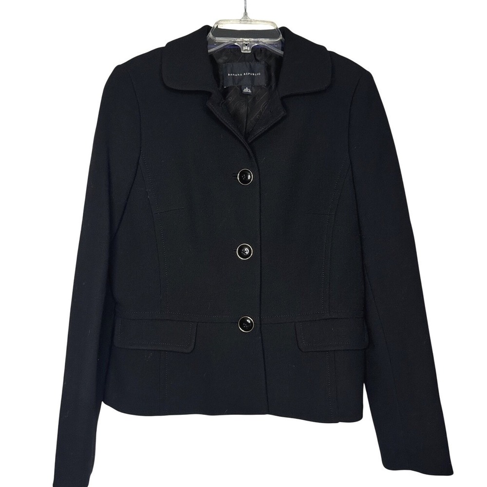 Banana‎ Republic Women's 3-Button Classic Blazer Jacket Wool Blend Black Size 4